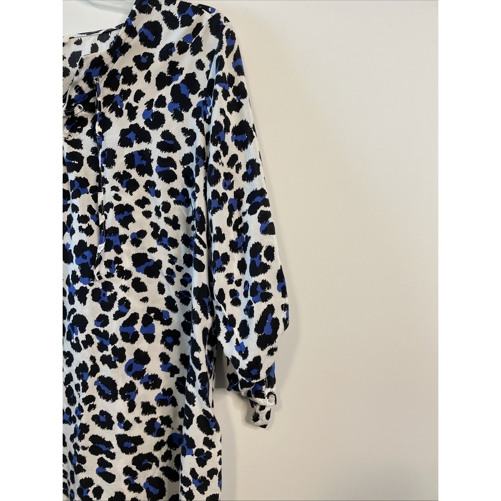 Grand & Greene Large Blue Leopard Print Rayon Top 3/4 Sleeve Boho Blouse - Picture 6 of 15
